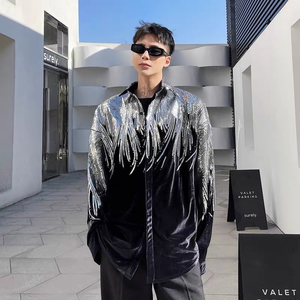 Local designers silver sequins velvet shirt
